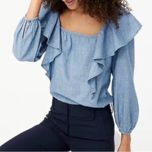 J. Crew Blue Ruffle Blouse